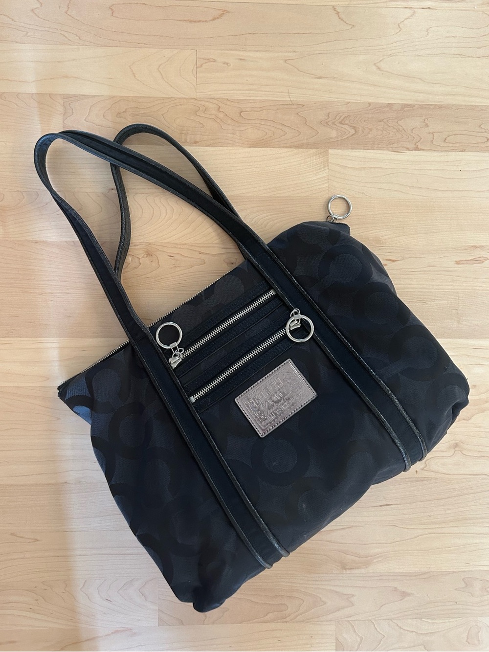 Coach Poppy Op Art Glam Tote 13826 Black Jacquard Double Zips Y2K